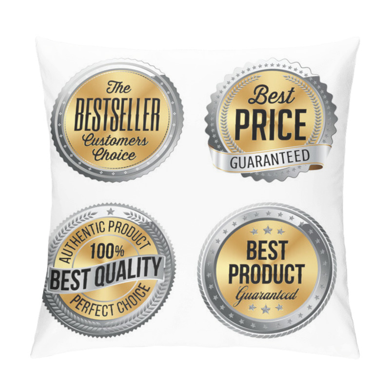 Personality  Silver And Gold Badges. Bestseller, Best Price, Best Quality, Best Product. Pillow Covers