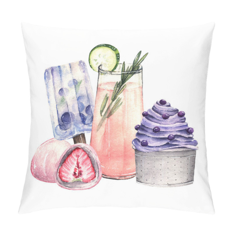 Personality  Watercolor Illustration. Sweet Summer, Cocktail, Ice Cream, Mochi, Handmade, Postcard, Print On T-shirt Pillow Covers