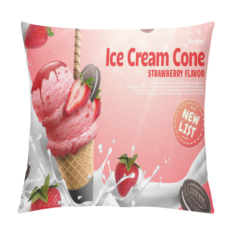 Personality  Strawberry Ice Cream Cone Ads Pillow Covers