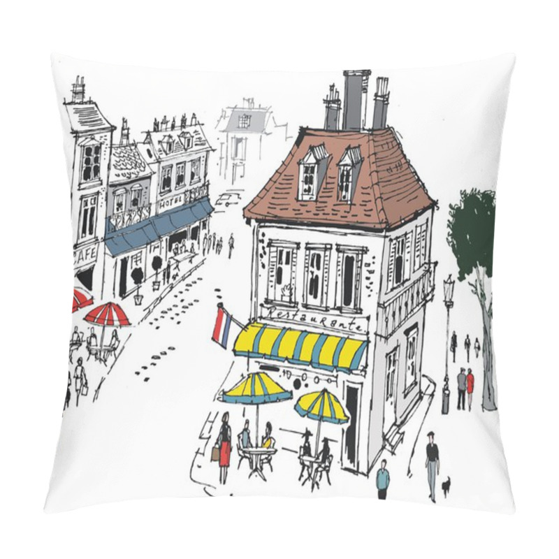 Personality  Vector Illustration Of Small French Village With Cafes And Pillow Covers