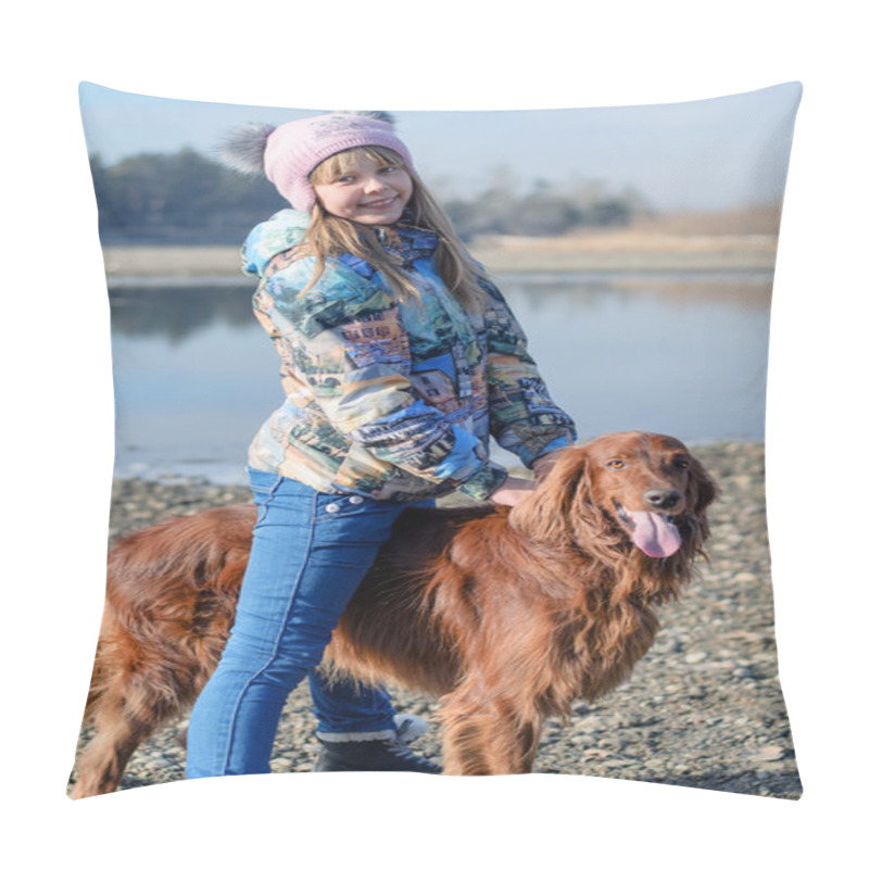 Personality  Girl Riding A Dog. Pillow Covers