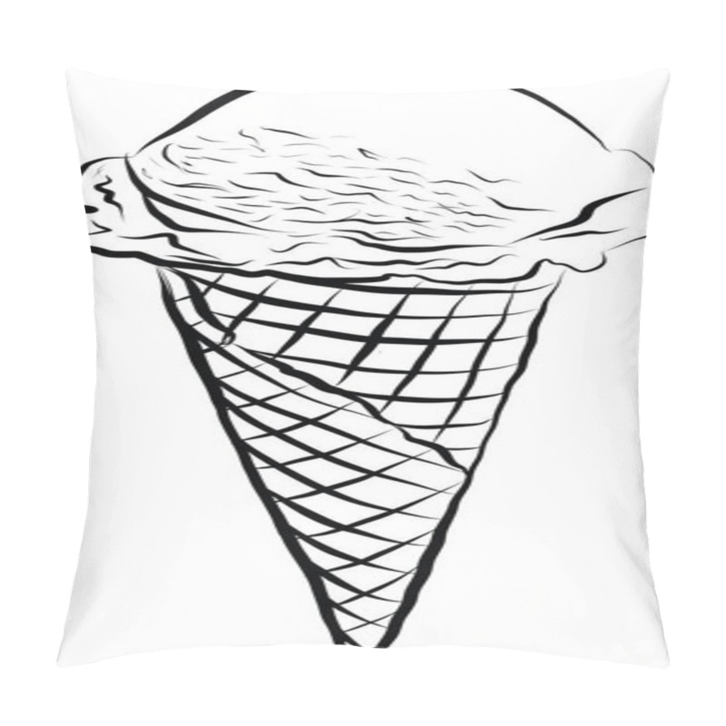 Personality  Sketch Of Ice Cream Waffle Cup On White Background Vector Illustration Pillow Covers