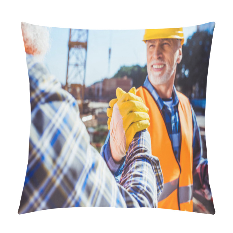 Personality  Construction Workers Shaking Hands Pillow Covers