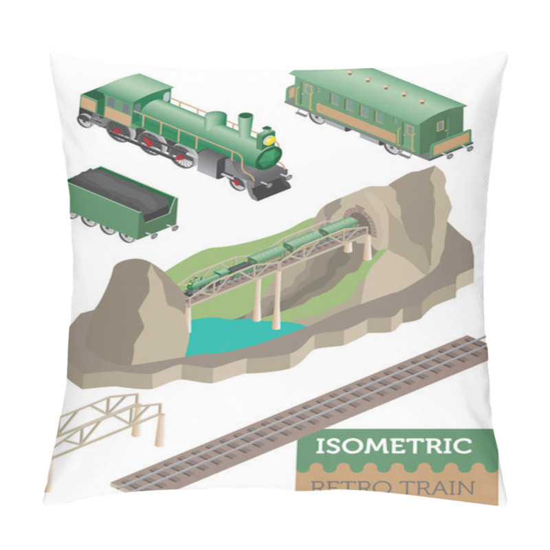 Personality  3d Isometric Retro Railway With Steam Locomotive And Carriages.  Pillow Covers