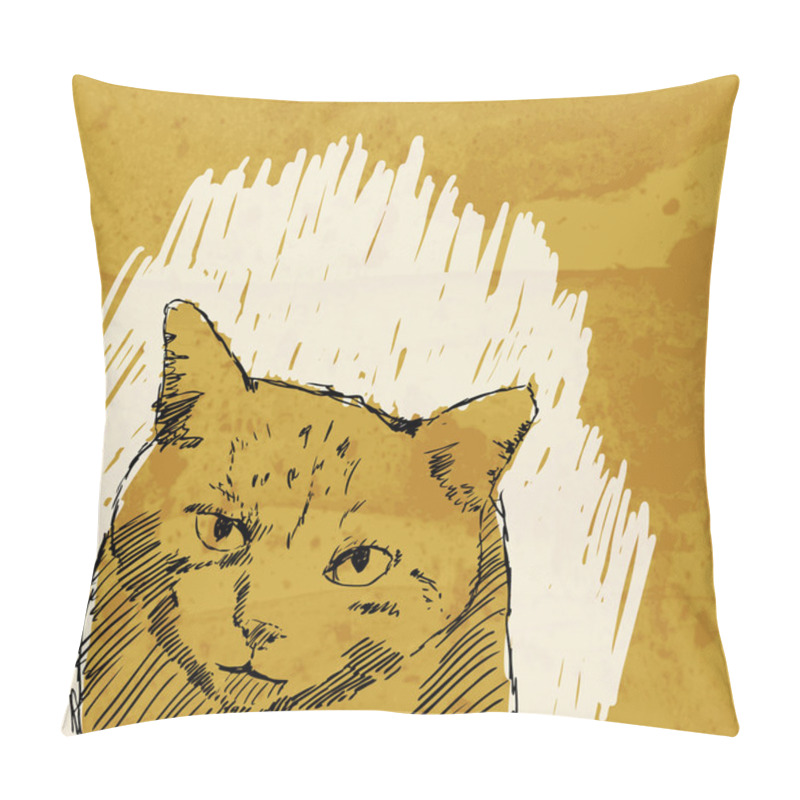 Personality  Cat Drawing Vector On Grunge Background Pillow Covers