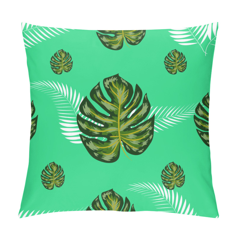 Personality  Tropical Exotic Floral Green And Red Monstera Palm Leaves Seamless Pattern. Exotic Jungle Wallpaper. Pillow Covers