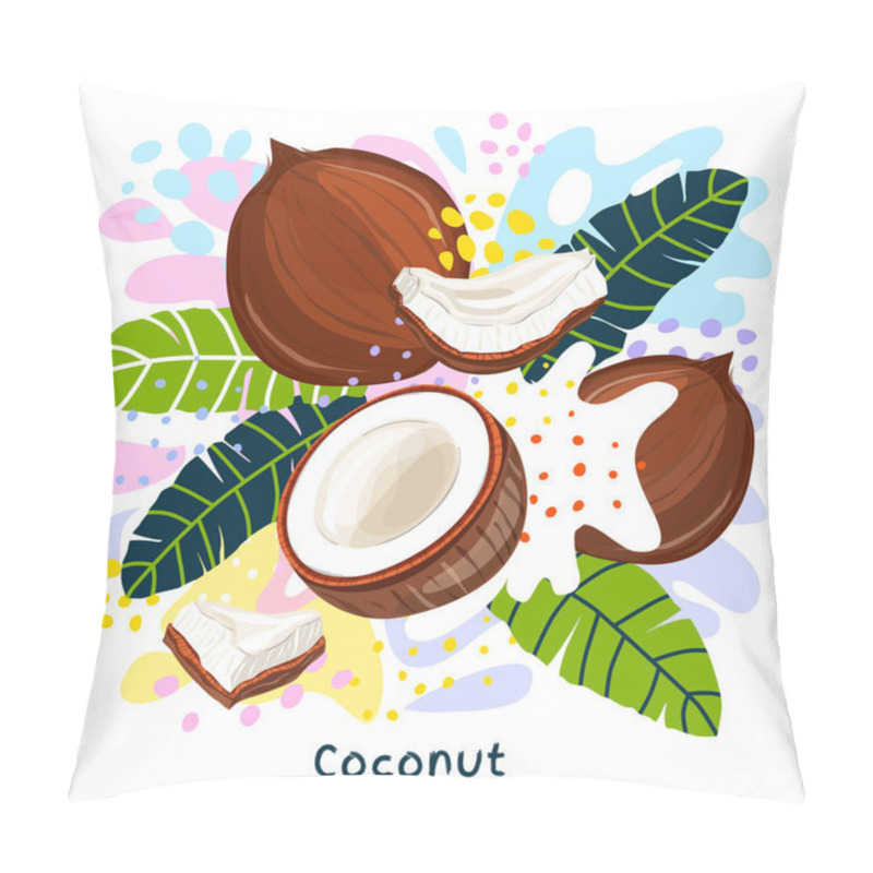 Personality  Fresh Coconut Milk Splash Organic Food Condiment Spice Splatter. Spicy Herbs Nuts. Abstract Colorful Art Splatter Splash Background. Pillow Covers