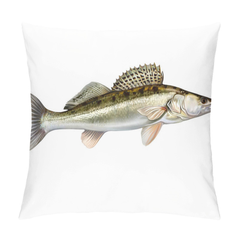 Personality  Common Zander, Sander Lucioperca, Ray-finned Fish Of The Perch Family, Realistic Drawing, Inhabitant Of Fresh Water, Isolated Image On A White Background Pillow Covers