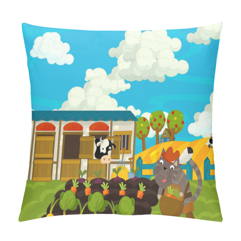 Personality  Cartoon Scene With Noble Cat On The Farm - Illustration For Children Pillow Covers