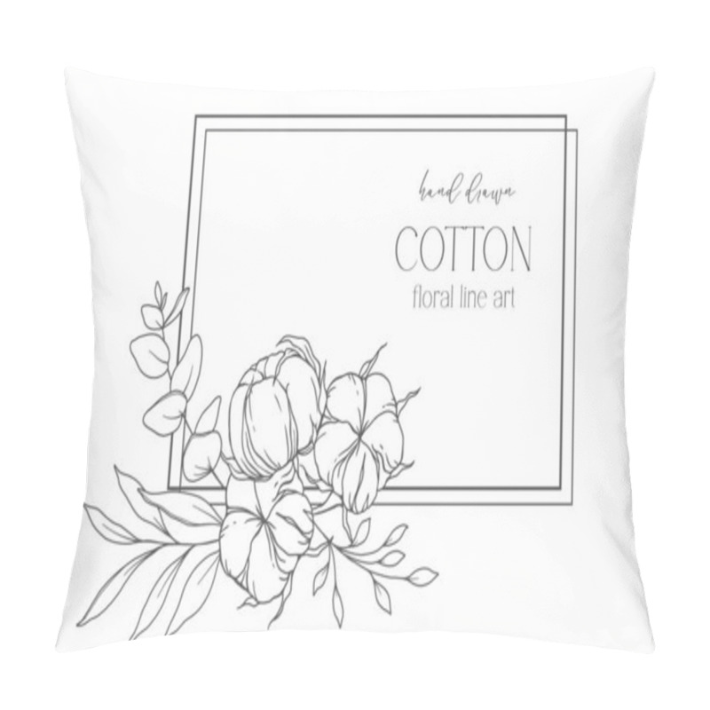 Personality  Hand Drawn Cotton Flowers Line Art Illustration. Cotton Balls Isolated On White. Floral Line Art. Cotton Plant Black And White Illustration. Fine Line Cotton Illustration.  Pillow Covers