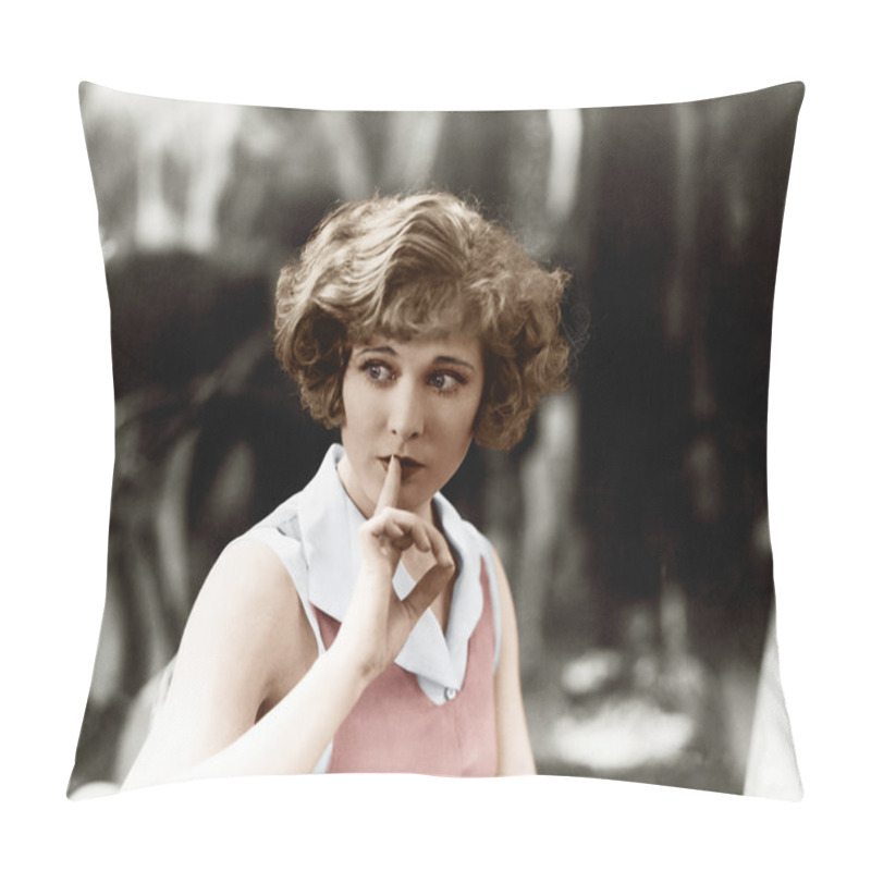 Personality  Woman Holding A Finger In Front Of Her Mouth Signaling To Be Quiet Pillow Covers