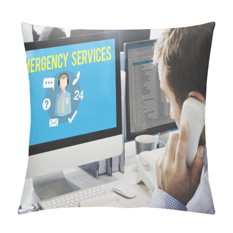 Personality  Businessman Working On Computer With Emergency Services Pillow Covers