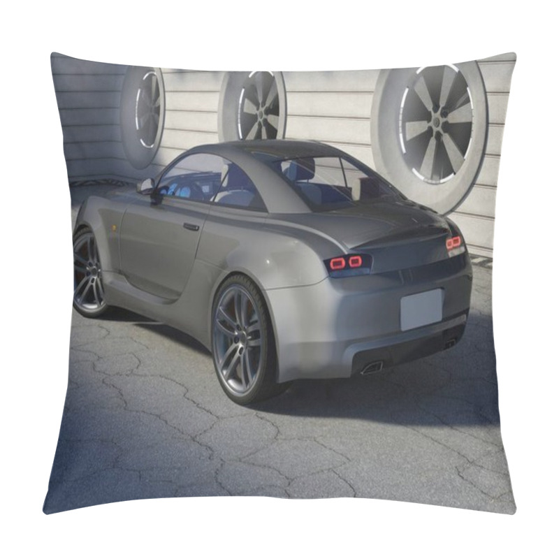 Personality  Sleek Gray Sports Car With Modern Design And Aerodynamic Features In A Futuristic Setting. Pillow Covers