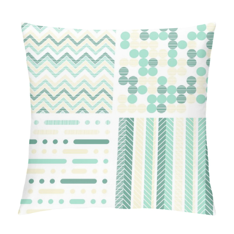 Personality  Set Of Seamless Retro Geometric Paper Patterns In Turquoise White And Beige Dots Lines And Chevron Pillow Covers