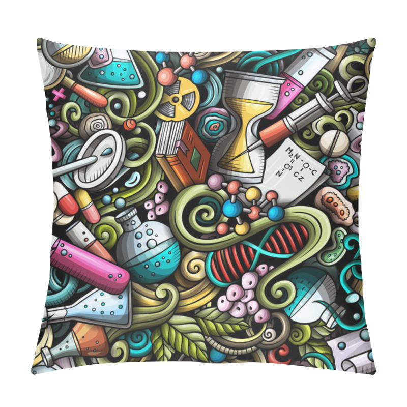 Personality  Science Hand Drawn Doodles Seamless Pattern. Pillow Covers