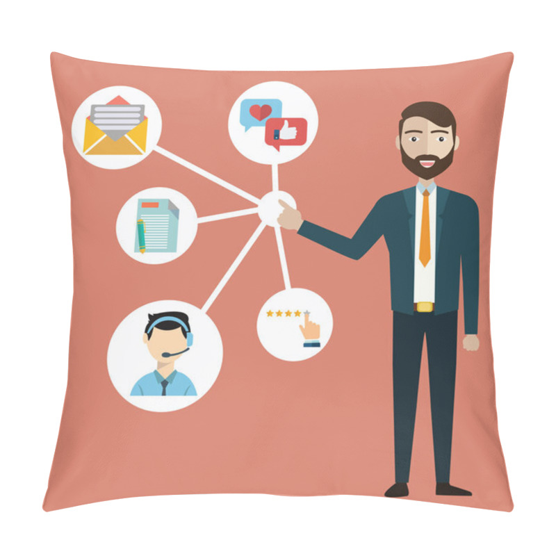 Personality  Customer Relationship Management. System For Managing Interactions With Current And Future Customers - Vector Illustration. Pillow Covers