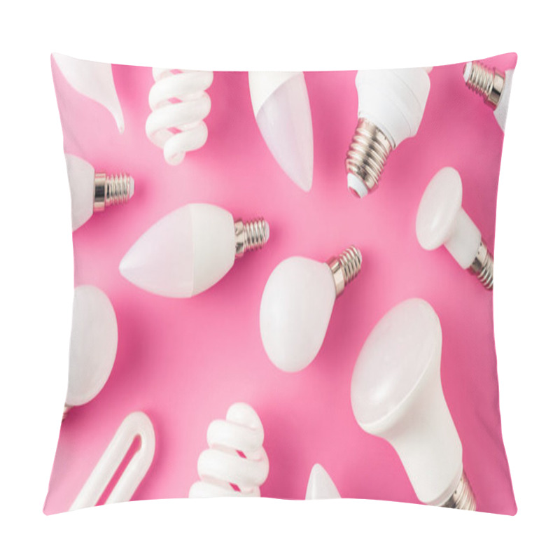 Personality  Top View Of Pattern From Various Light Bulbs On Pink  Pillow Covers