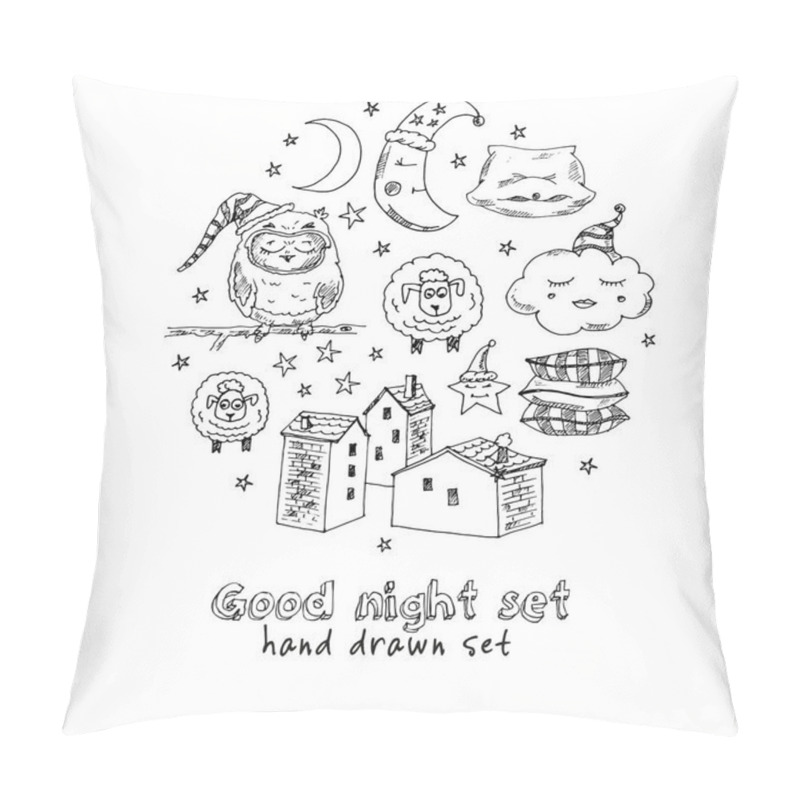 Personality  Doodle Set Of Images About Good Night Vector Illustration Pillow Covers