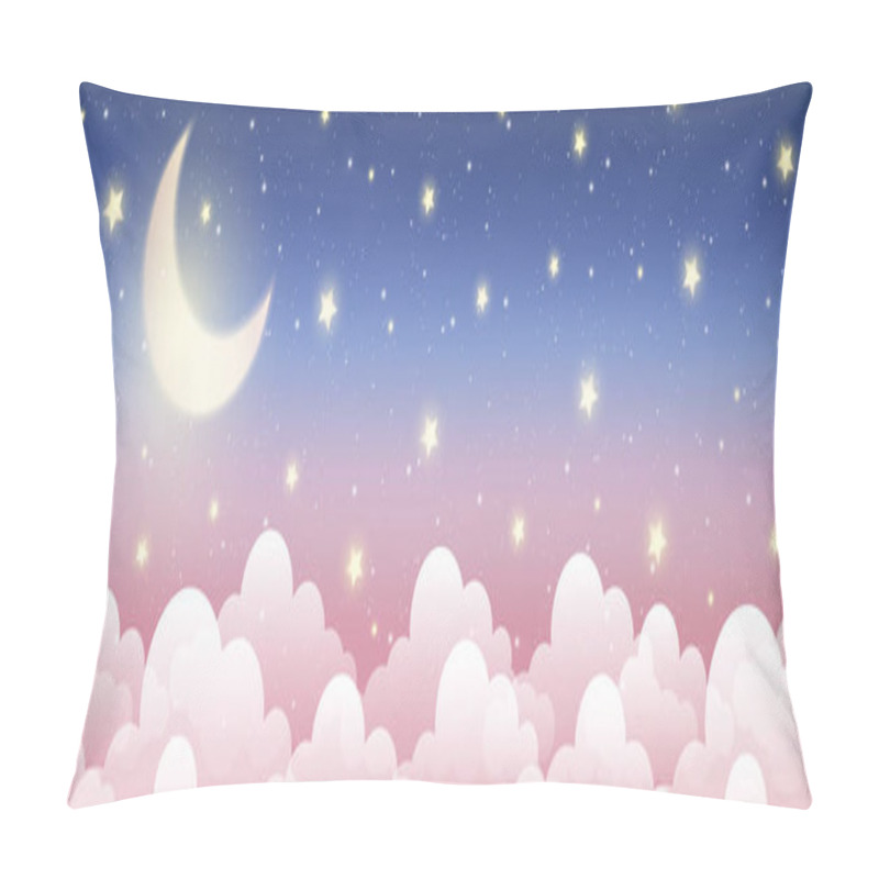 Personality  Night Sky Background. Starry Dark Gradient Space. Crescent Moon And Clouds Dreamy Scene. Vector Cute Landscape Panorama. Magic Midnight Illustration. Pillow Covers