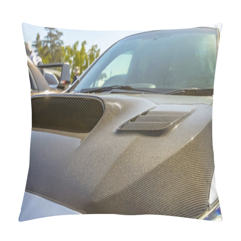 Personality  Carbon Fiber Hood Of A Silver Car On A Sunny Day Pillow Covers