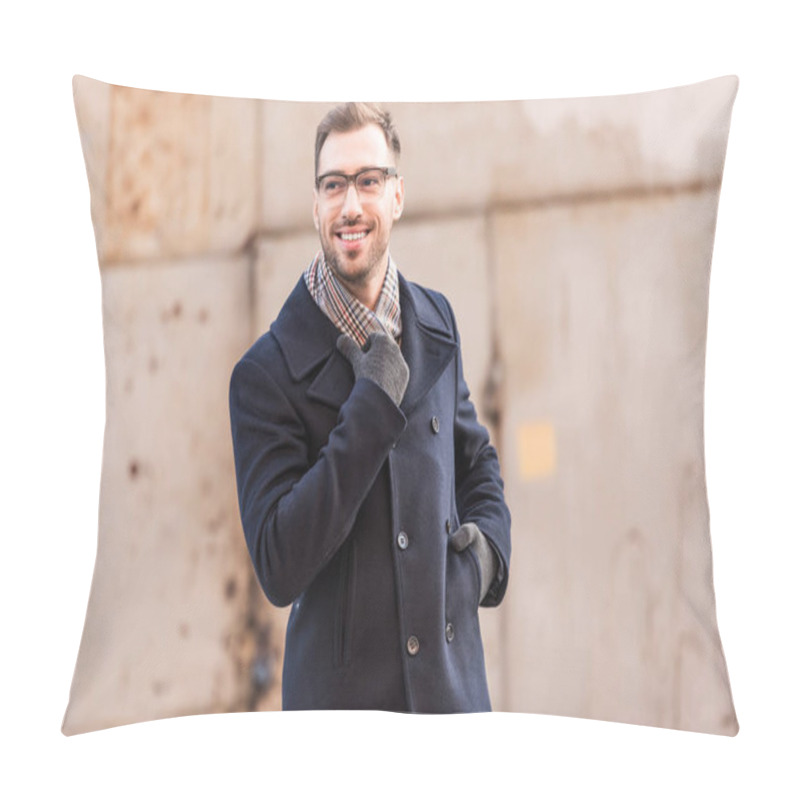 Personality  Handsome Man Standing Near Rustic Metal Wall Pillow Covers