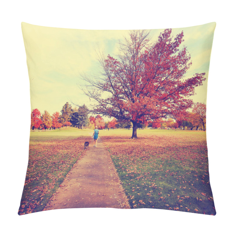 Personality  Woman Walking With Pit Bull Pillow Covers