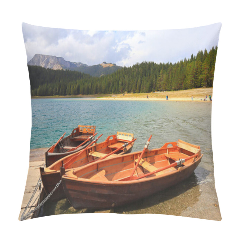 Personality  Boats On Black Lake In Durmitor National Park In Montenegro Pillow Covers