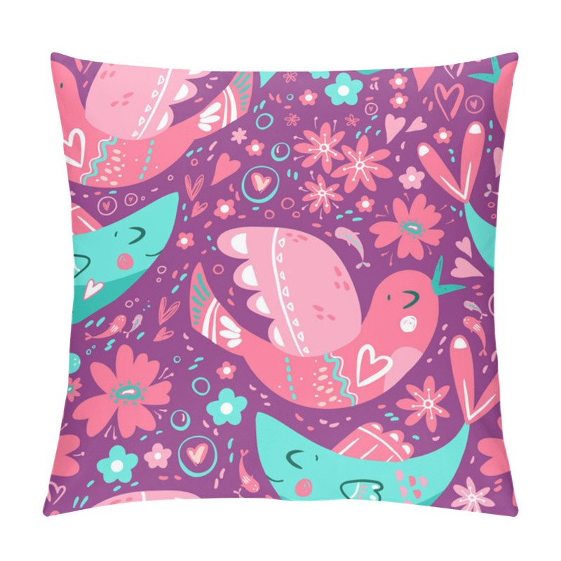 Personality  Folk Romantic Ornament With Flower, Fish And Bird. Seamless Patt Pillow Covers