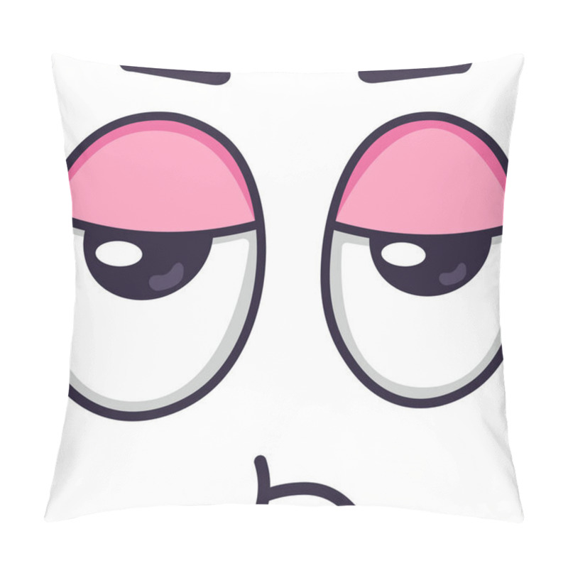 Personality  Vector Illustration Of A Cartoon Face Expressing Exhaustion, Boredom, Or Tiredness With Droopy Pink Eyelids, Downturned Pupils, And A Frowning Mouth, Isolated On White Background Pillow Covers