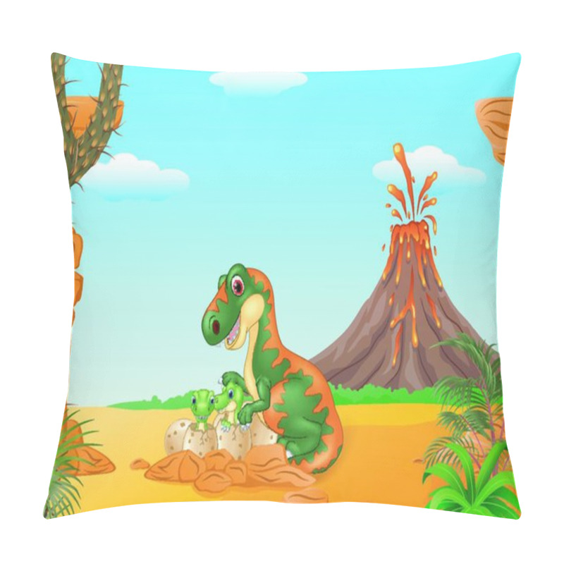 Personality  Mother Tyrannosaurus And Baby Dinosaurs Hatching In The Prehistori Pillow Covers