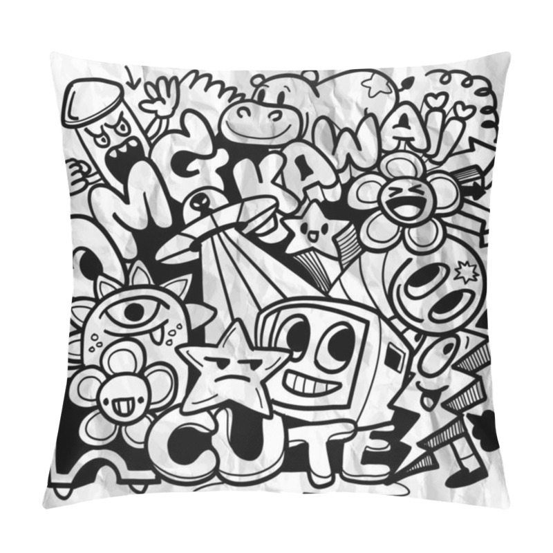 Personality  Playful Black And White Doodle Art Featuring Cute Characters, Stars, And Playful Elements, Expressing Joy And Creativity. Perfect For Fun Designs And Vibrant Themes. Pillow Covers