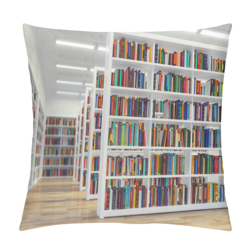 Personality  Library. Background From White  Bookshelves With Books And Textb Pillow Covers