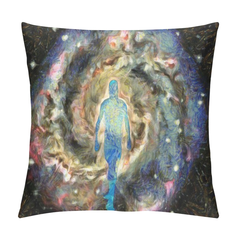 Personality  Abstract Painting. Man's Silhouette In Vortex Of Light. Pillow Covers