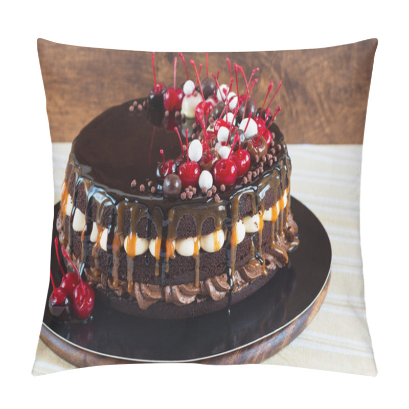 Personality  Layered Chocolate Cake With Cherries Pillow Covers