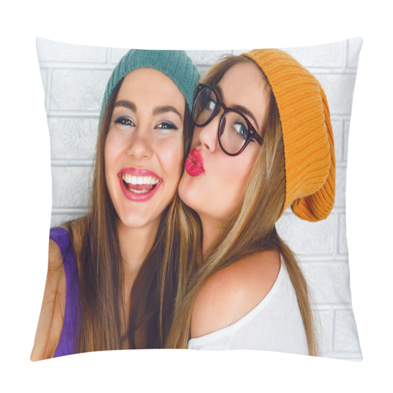 Personality  Portrait Of Two Young Hipster Girls Pillow Covers