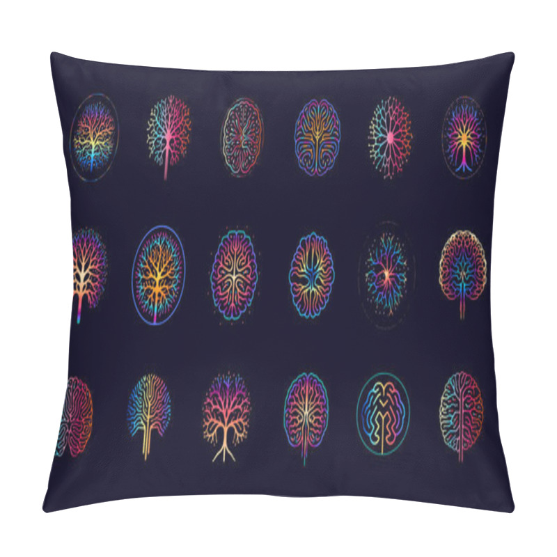 Personality  Brain Neural Network Icon Set, Representing The Connection Of Neurons, Vibrant Color Abstract Logo For Science And Biotechnology Brands, AI, Health And Medical Tech. Vector Illustration. Pillow Covers