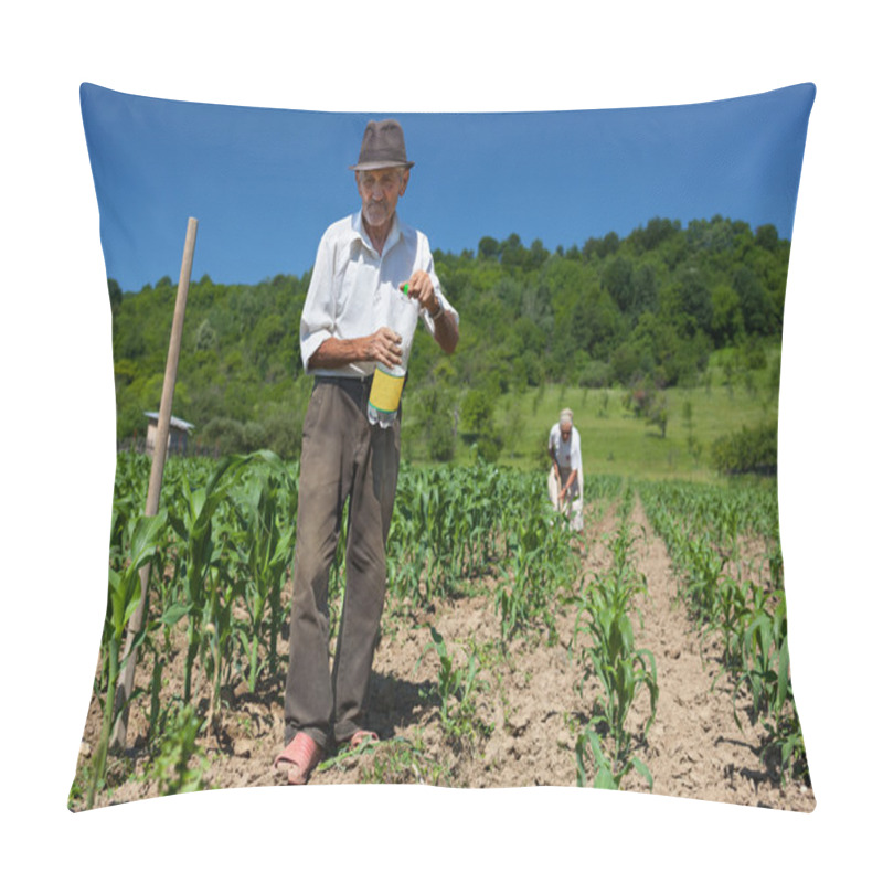 Personality  Old Rural Worker Drinking Water Outdoor Pillow Covers