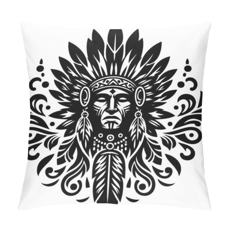 Personality  Intricately Patterned Native American Feather Headdress In Stencil Style Pillow Covers