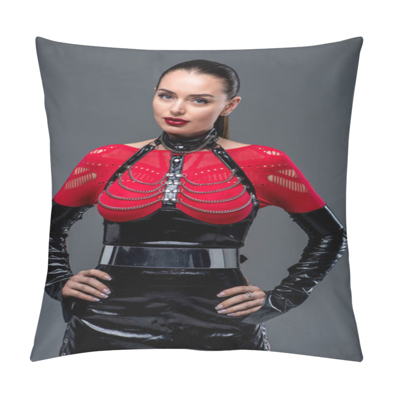 Personality  Seductive Young Woman Posing Isolated On Grey  Pillow Covers