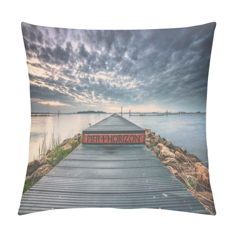 Personality  View Of A Long Pier In The Water With An Infinite Horizon Pillow Covers