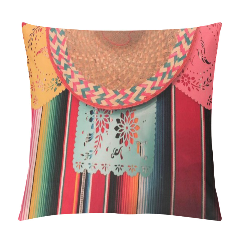 Personality  Mexico Poncho Sombrero Skull Background Fiesta Cinco De Mayo Decoration Bunting Flags Pillow Covers