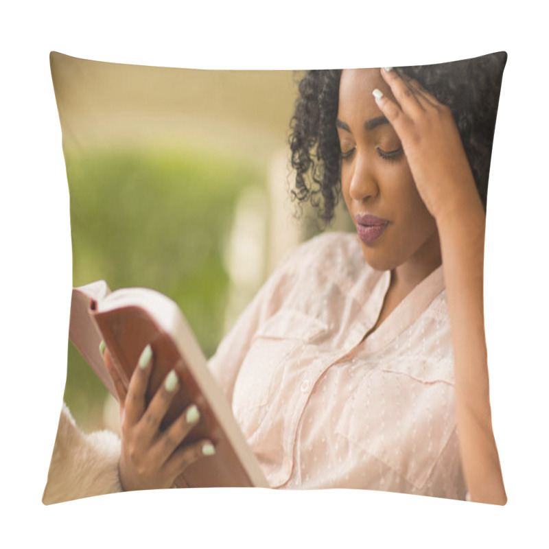 Personality  African American Woman Studing And Reading The Bible. Pillow Covers