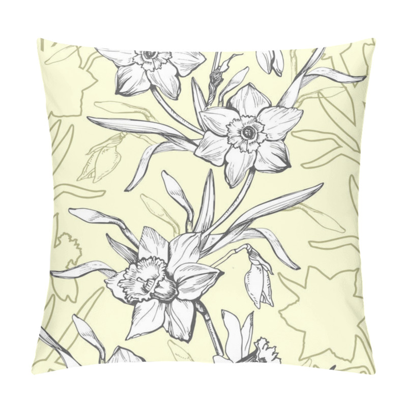 Personality  Floral Graphic Seamless Pattern With Hand Drawn Flowers Daffodils, Pillow Covers