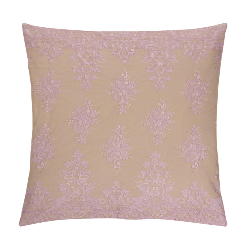 Personality  Texture Lace Fabric. Lace On White Background Studio. Thin Fabric Made Of Yarn Or Thread. A Background Image Of Ivory-colored Lace Cloth. Pink Lace On Beige Background. Pillow Covers