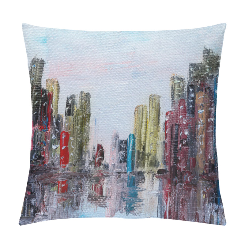 Personality  Original Oil Painting On Canvas, A Fantasy Plot Based On A Coastal City Landscape. Pillow Covers