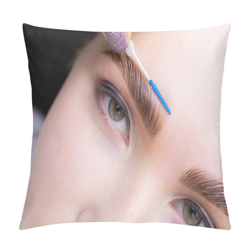 Personality  Lamination Of Eyebrows With The Help Of The Composition, The Master Combs The Eyebrow Hairs At An Angle Of Forty-five Degrees Pillow Covers