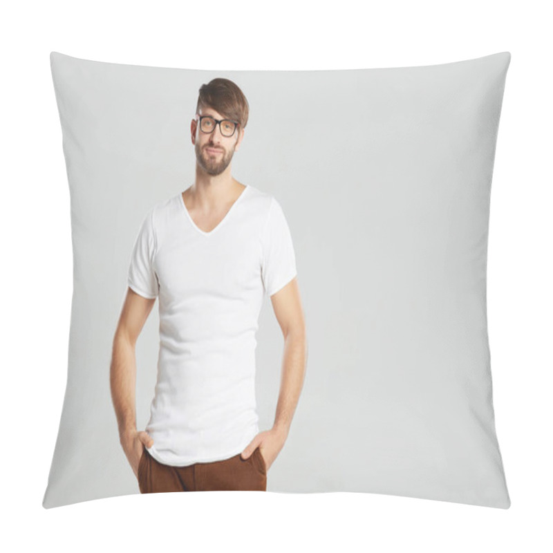 Personality  Handsome Young Man Posing At Studio Pillow Covers