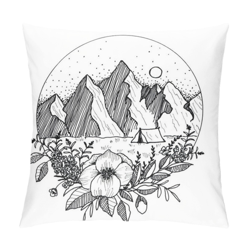 Personality  Mountains With Flowers In A Circle Pillow Covers