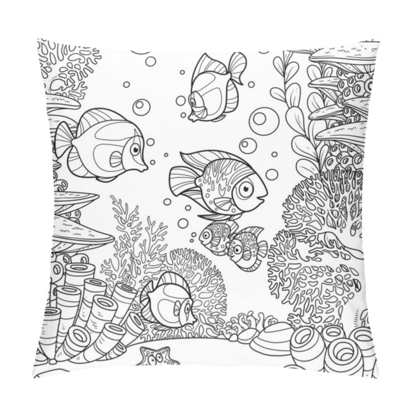 Personality  Underwater World With Fish And Starfish, Corals And Anemones Outlined Isolated On White Background Pillow Covers