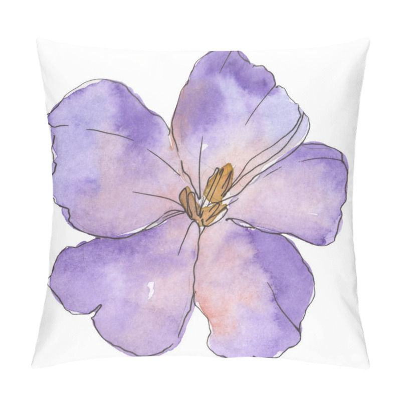 Personality  Blue Purple Flax. Floral Botanical Flower. Wild Spring Leaf Wildflower Isolated. Watercolor Background Illustration Set. Watercolour Drawing Fashion Aquarelle. Isolated Flax Illustration Element. Pillow Covers